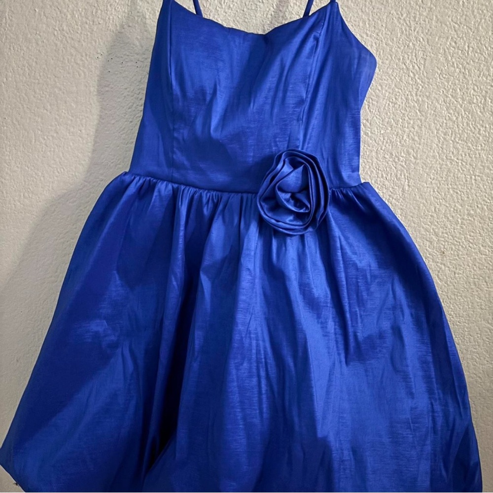 Next Vibrant Blue Dress with Floral Accent